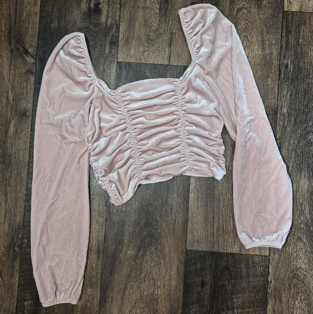 H&M Soft Pink Velvet Ruched Blouse
